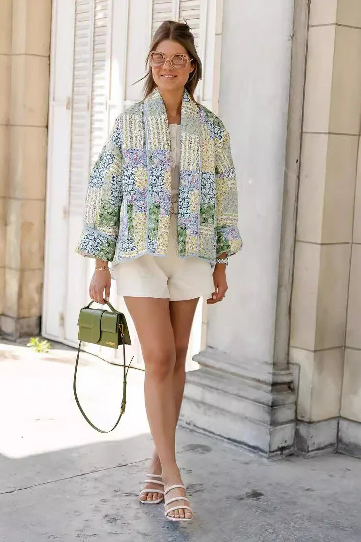 Casual Floral Pocket Turndown Collar Outerwear