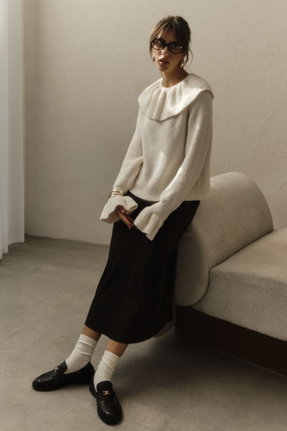 Warm Tone Pure Color Ruffled Sweater