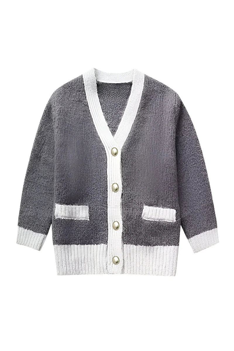 Cardigan in maglia fine con finiture a contrasto