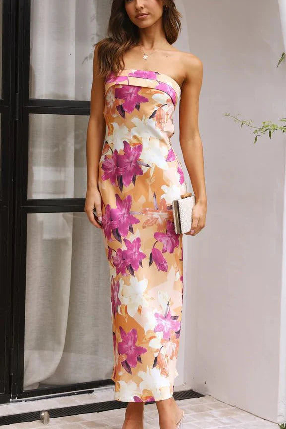 Miya Maxi Dress - Stampa Arancione/Rosa