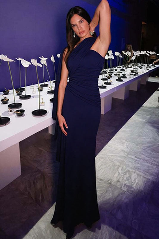 Dark Burgundy Draped Asymmetric Maxi Dress