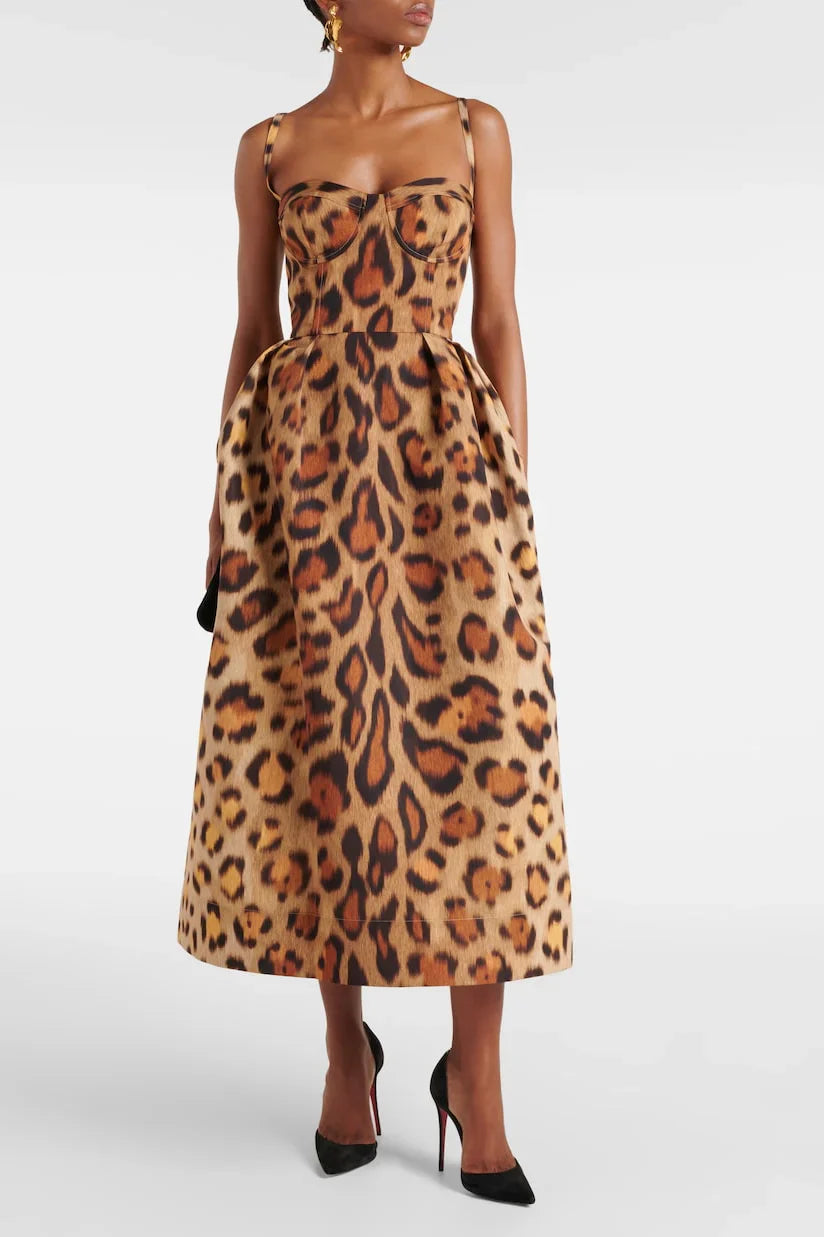 Robe bustier mi-longue à imprimé animalier