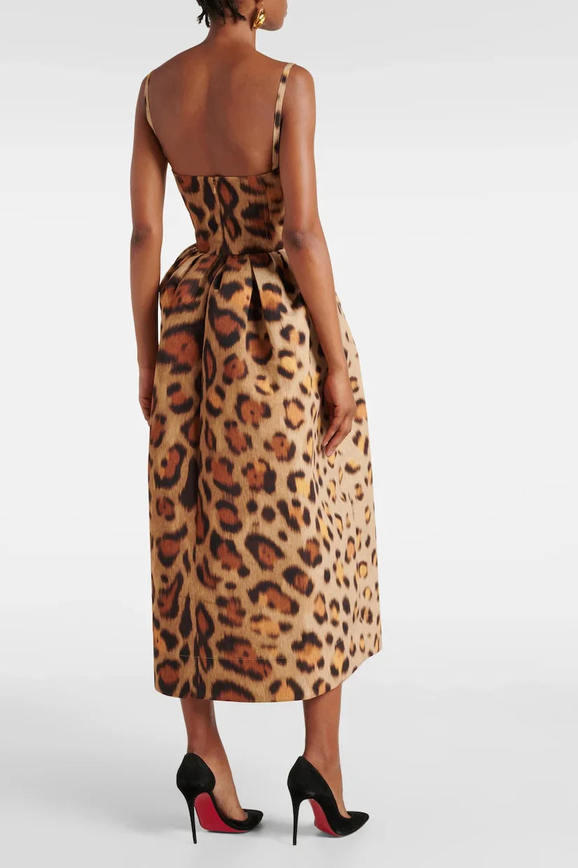 Robe bustier mi-longue à imprimé animalier