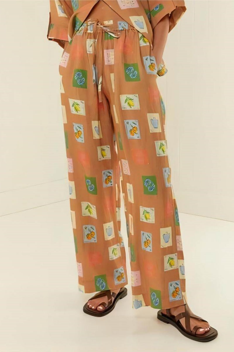 Pantalon large ample avec imprimé floral botanique ethnique - Ensemble