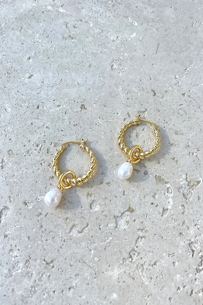 Twist Pearl Drop Earrings - Gold/Pearl