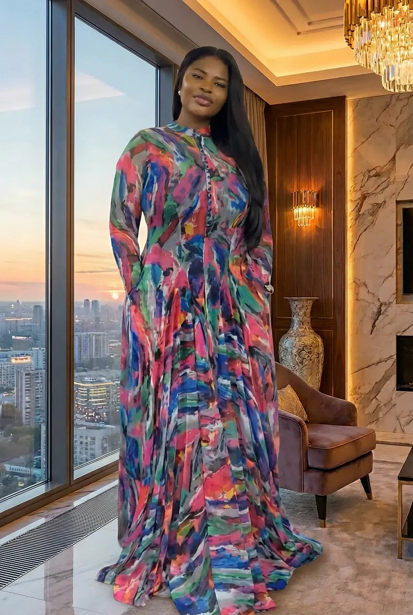 Pocketed Oversized Abstract Maxi Dress