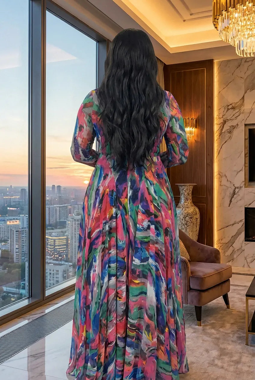 Pocketed Oversized Abstract Maxi Dress