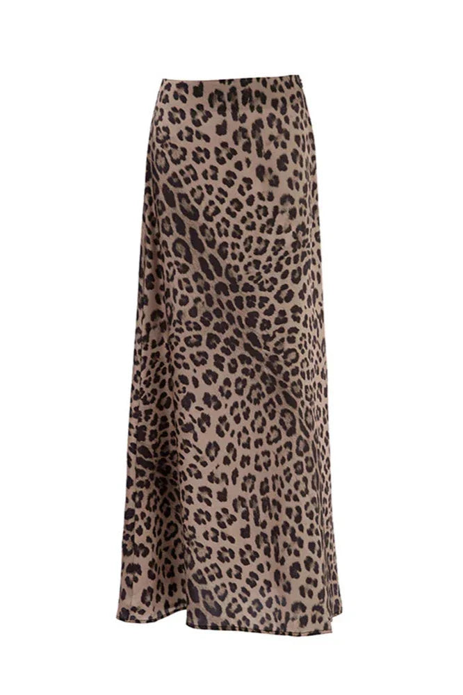 Gonna svasata a vita alta con stampa leopardata Maxi Spring