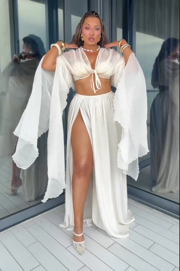 White Crinkle Tie Front Beach Cover Up Top