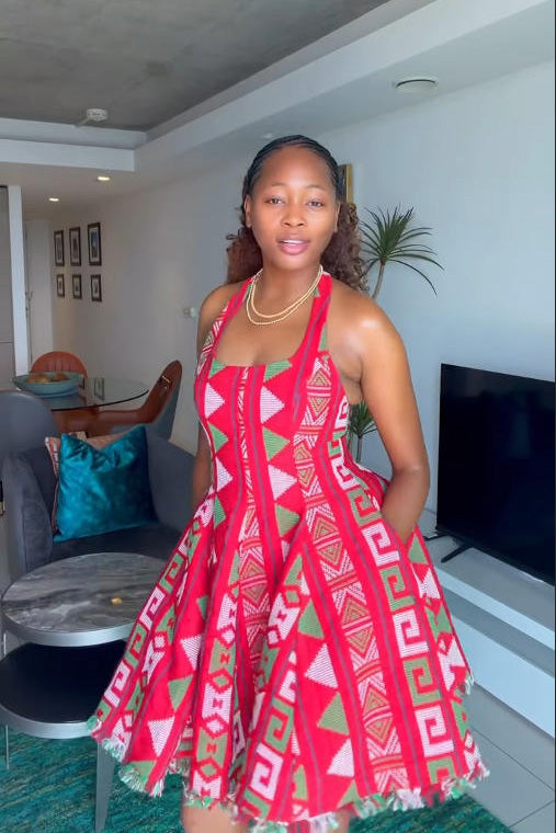 Geometric Print Halter Swing Mini Dress
