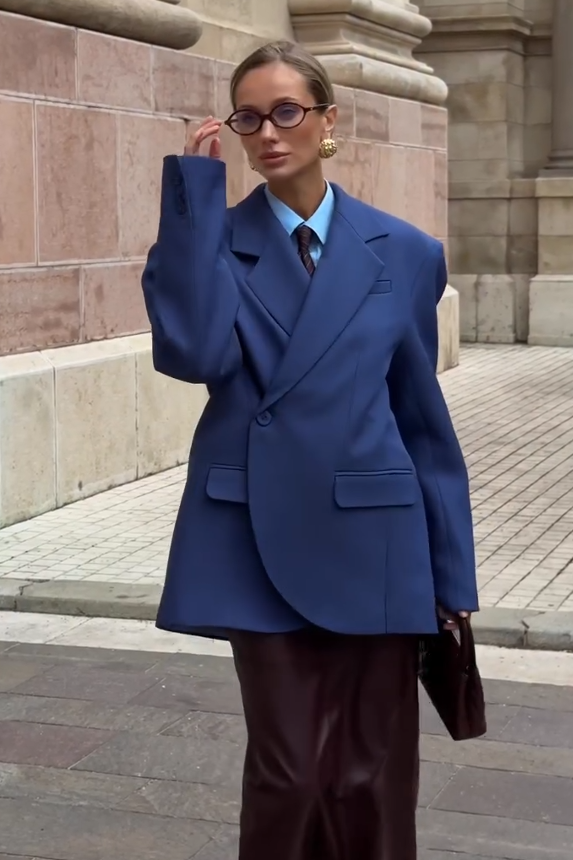 Modré strukturované oversized sako