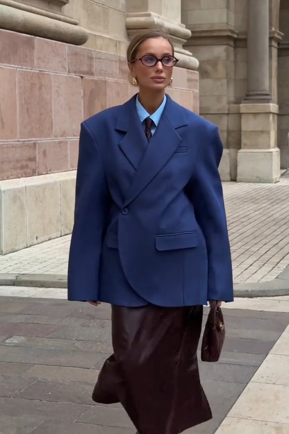 Modré strukturované oversized sako