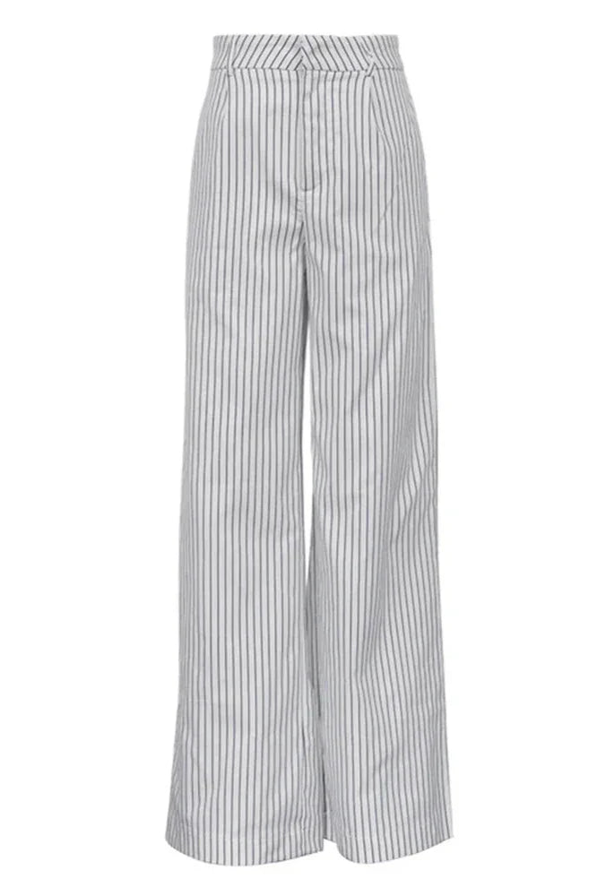 Striped Pockets Wide Leg Pants Without Belt