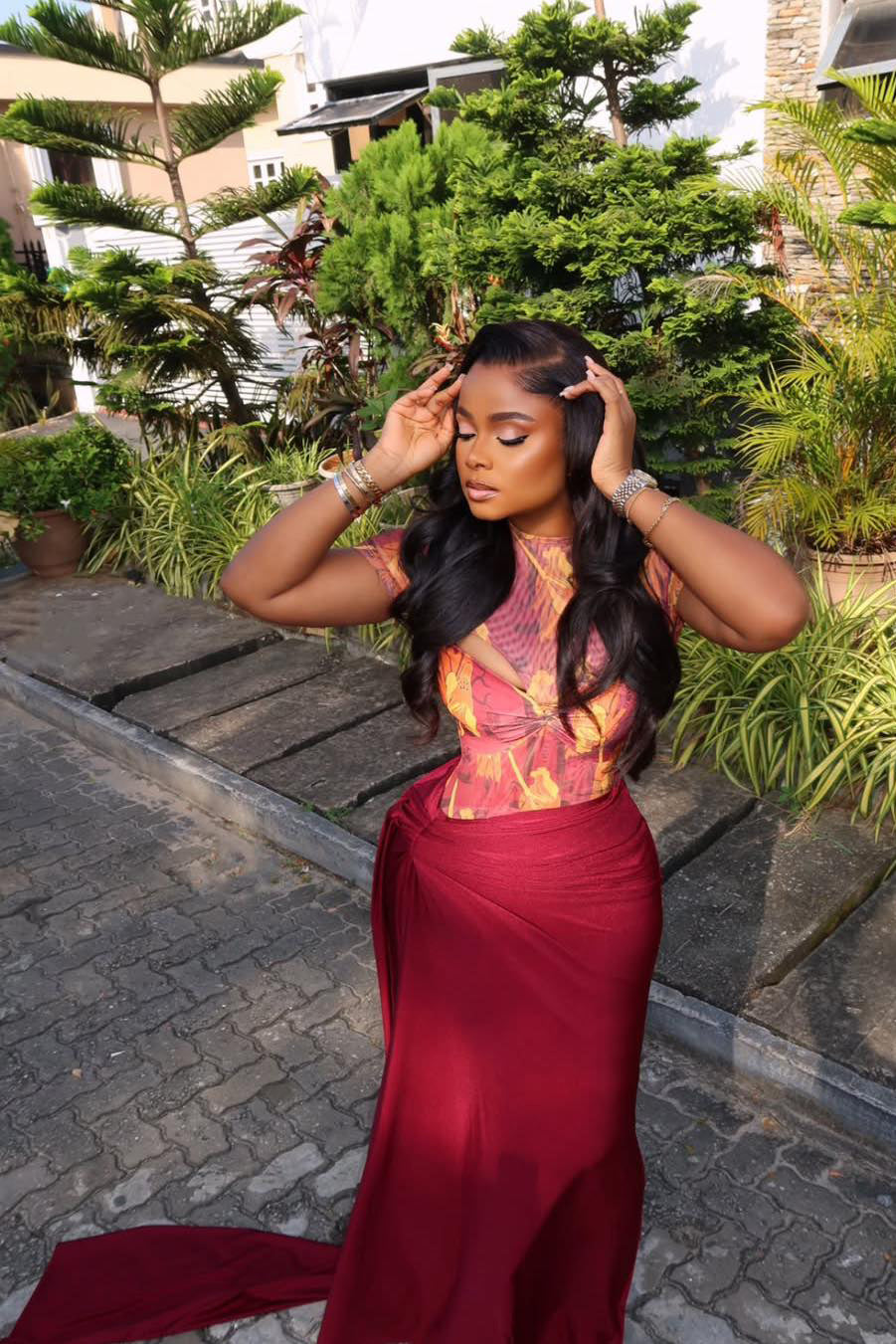 Crimson Blossom Sheer Maxi Dress