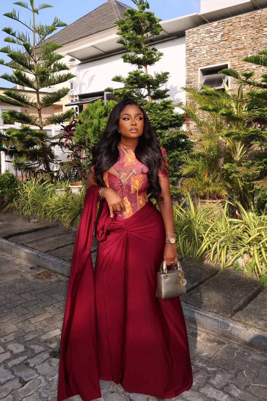 Crimson Blossom Sheer Maxi Dress