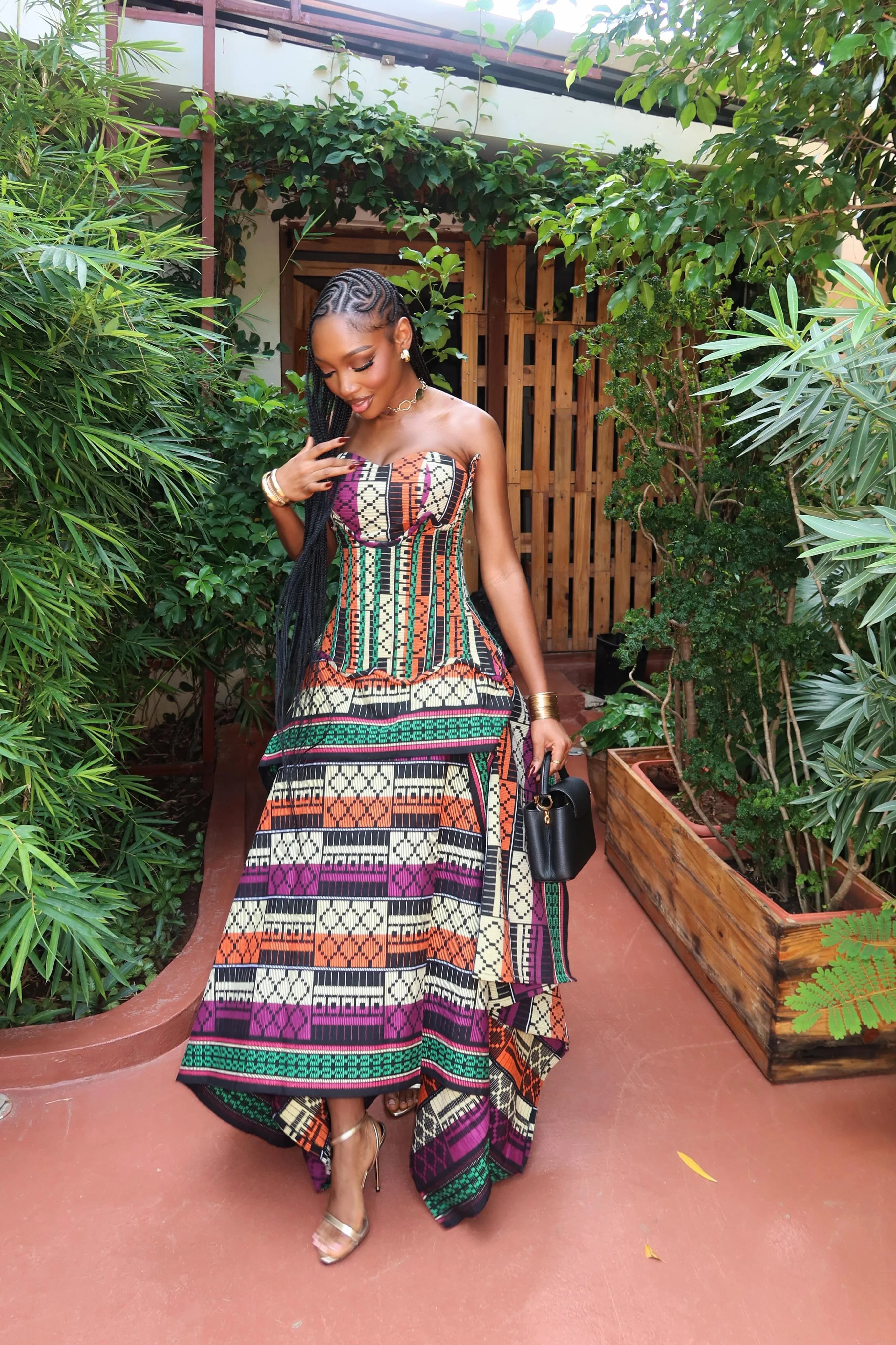 Multicolor Print Strapless Corset-Style Top and Skirt Set