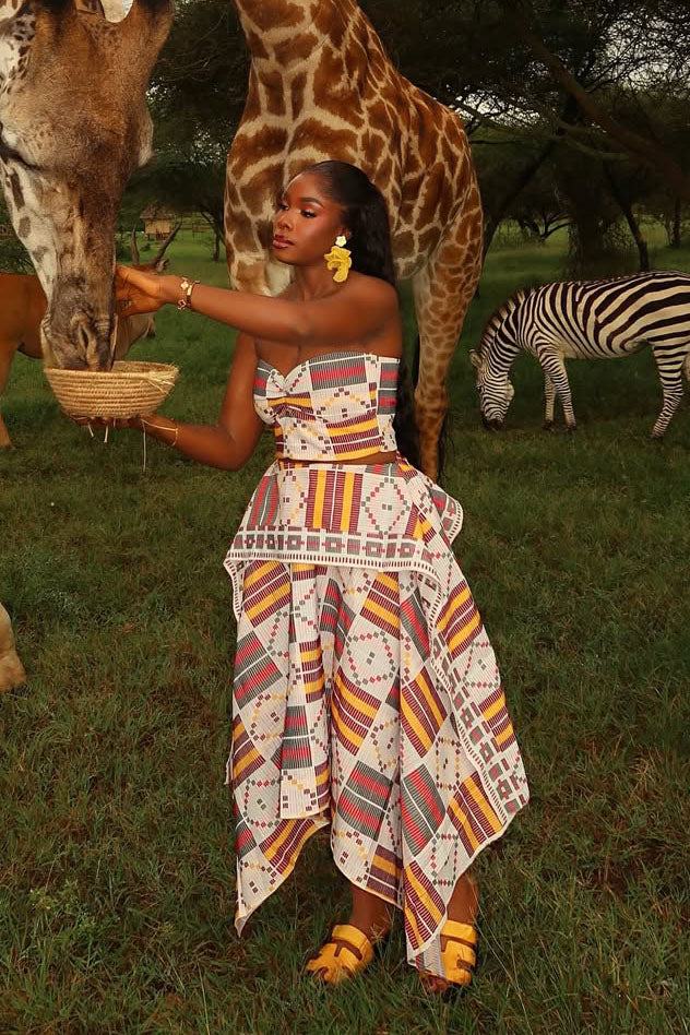 Ethnic Totem Pattern Strapless Skirt Set
