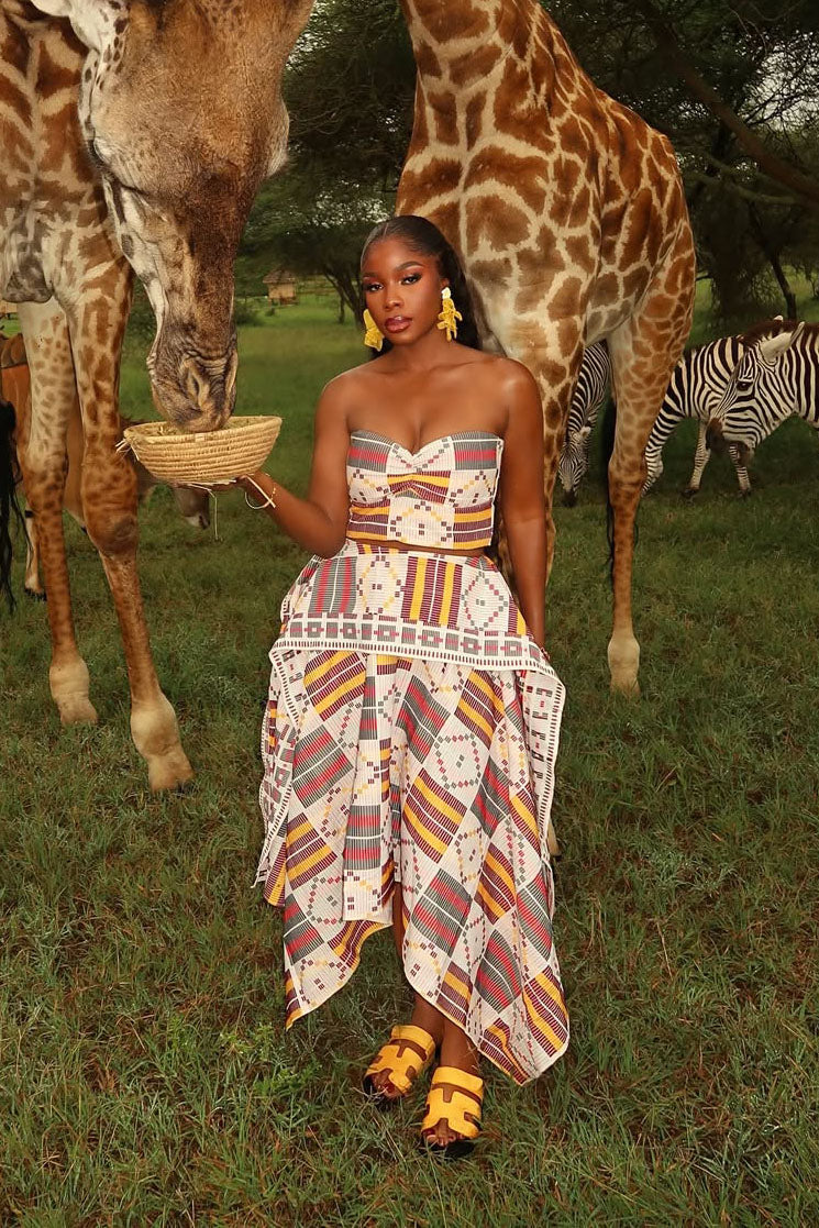 Ethnic Totem Pattern Strapless Skirt Set