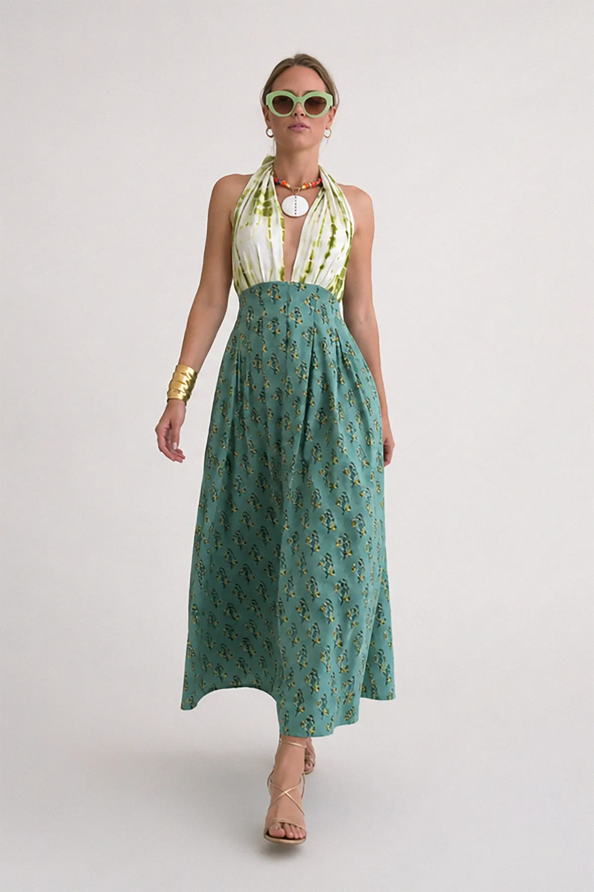 Teal & Sage Halter Maxi Dress