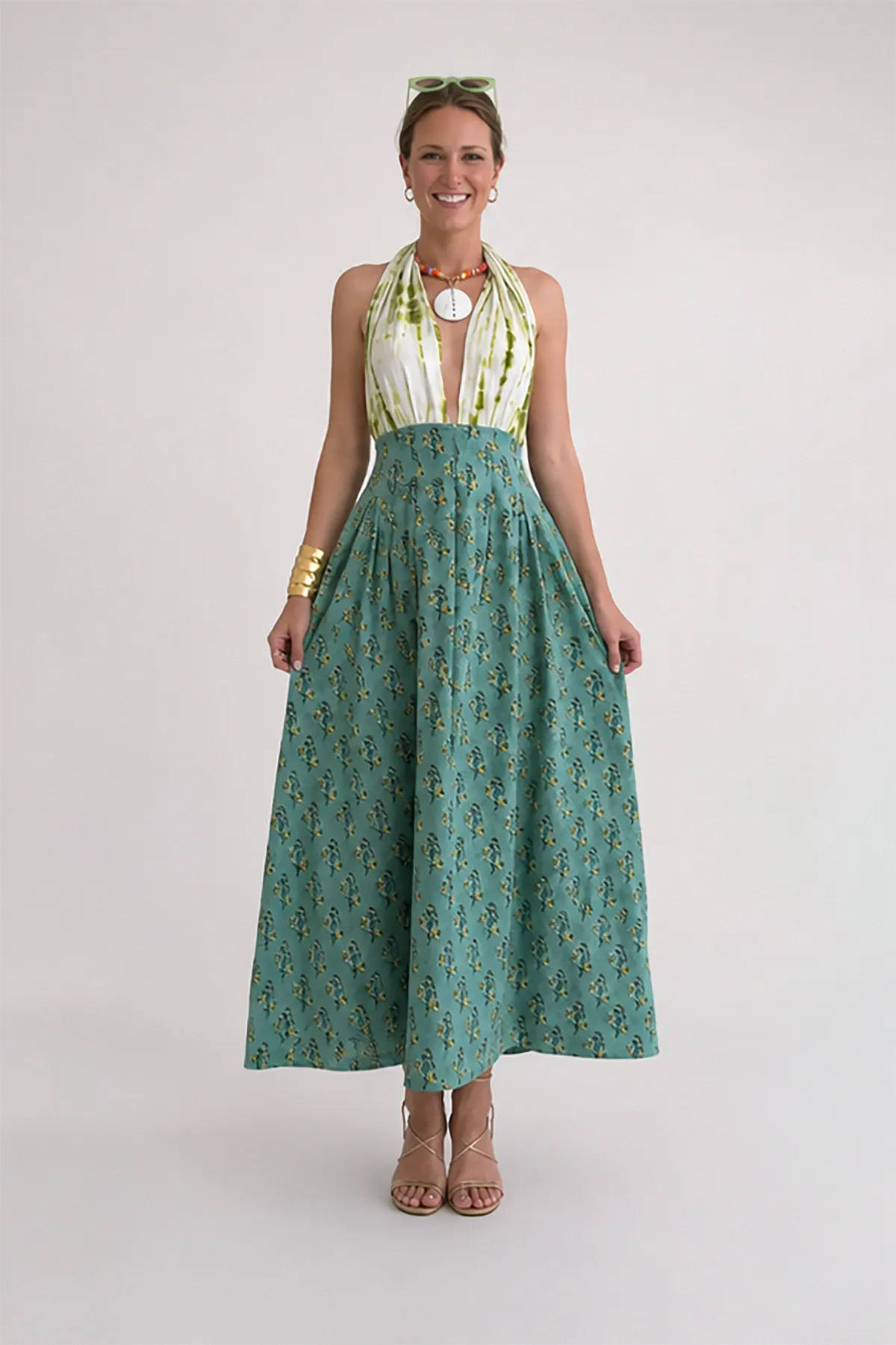 Teal & Sage Halter Maxi Dress