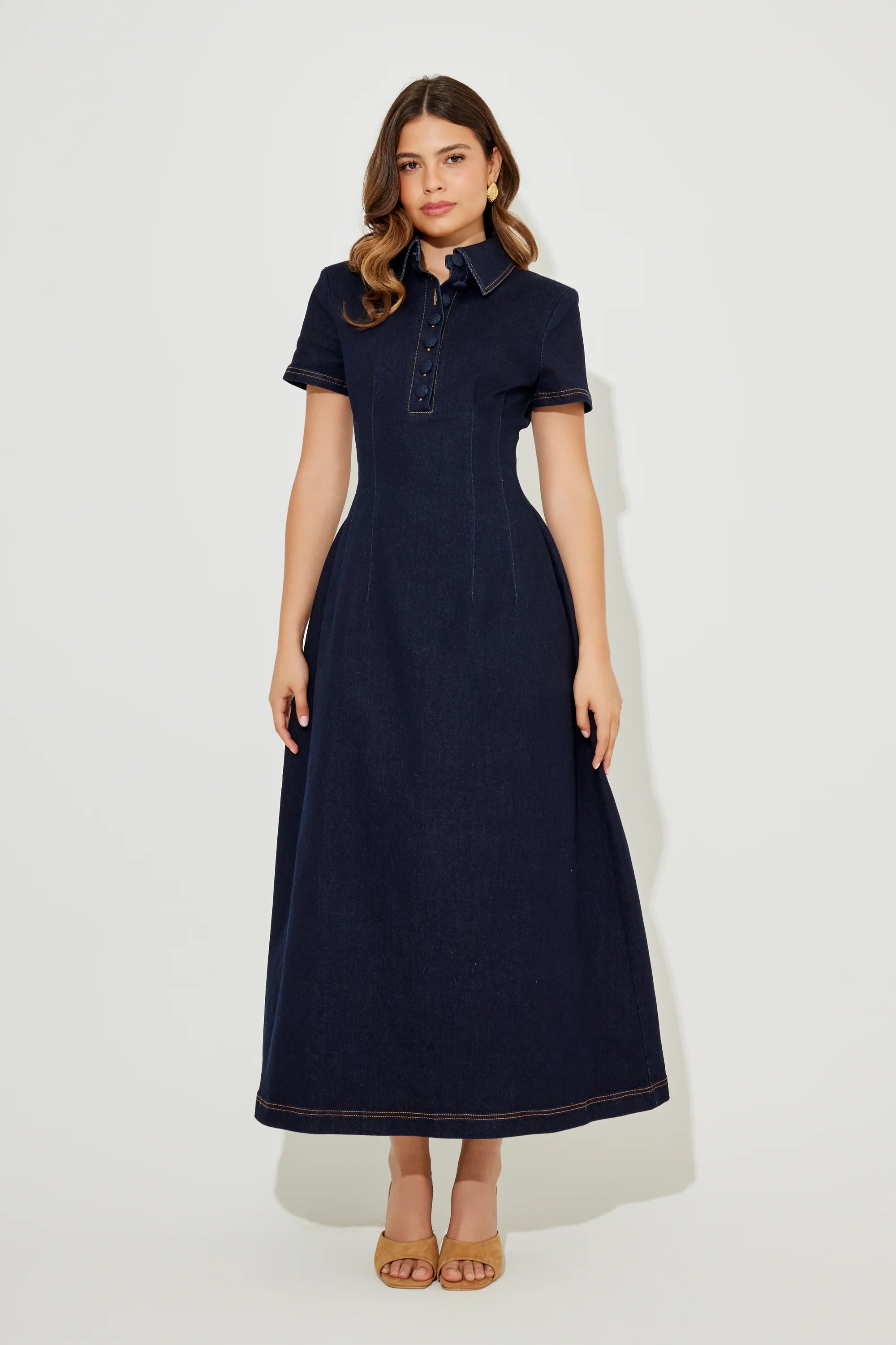 Vintage Denim Collared Maxi Dress