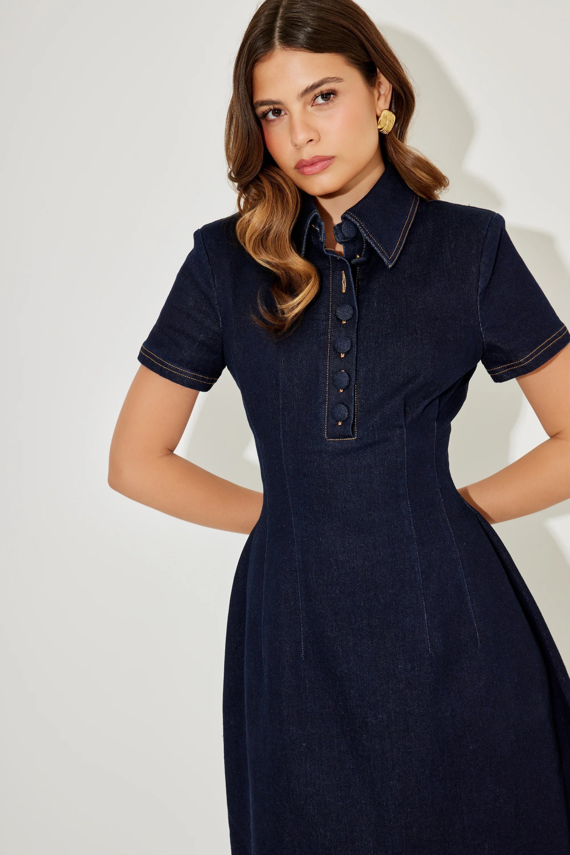Vintage Denim Collared Maxi Dress