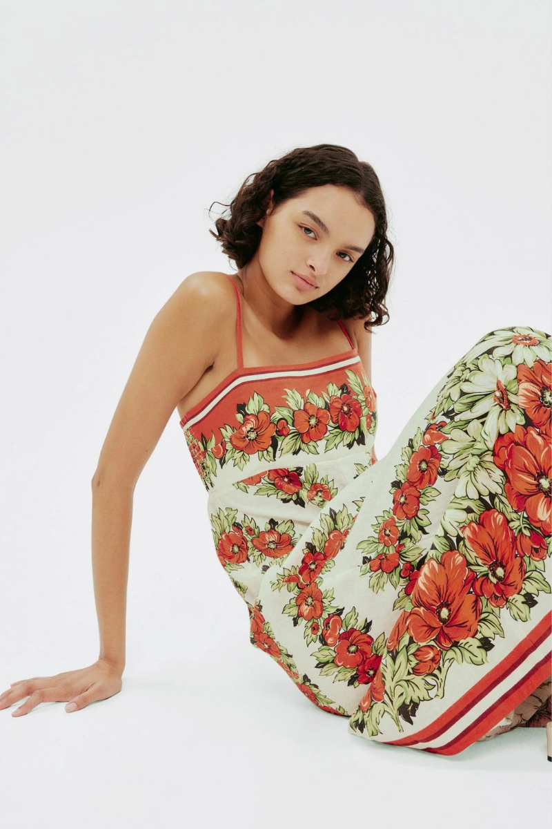 Tristane špagety Květinové Maxi šaty V červené