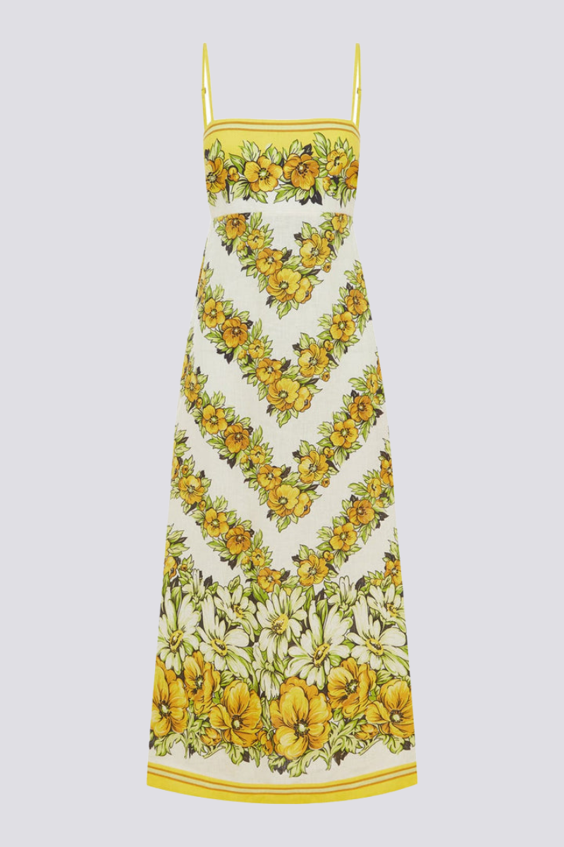 Tristane Spaghetti Floral Maxi Dress In Yellow