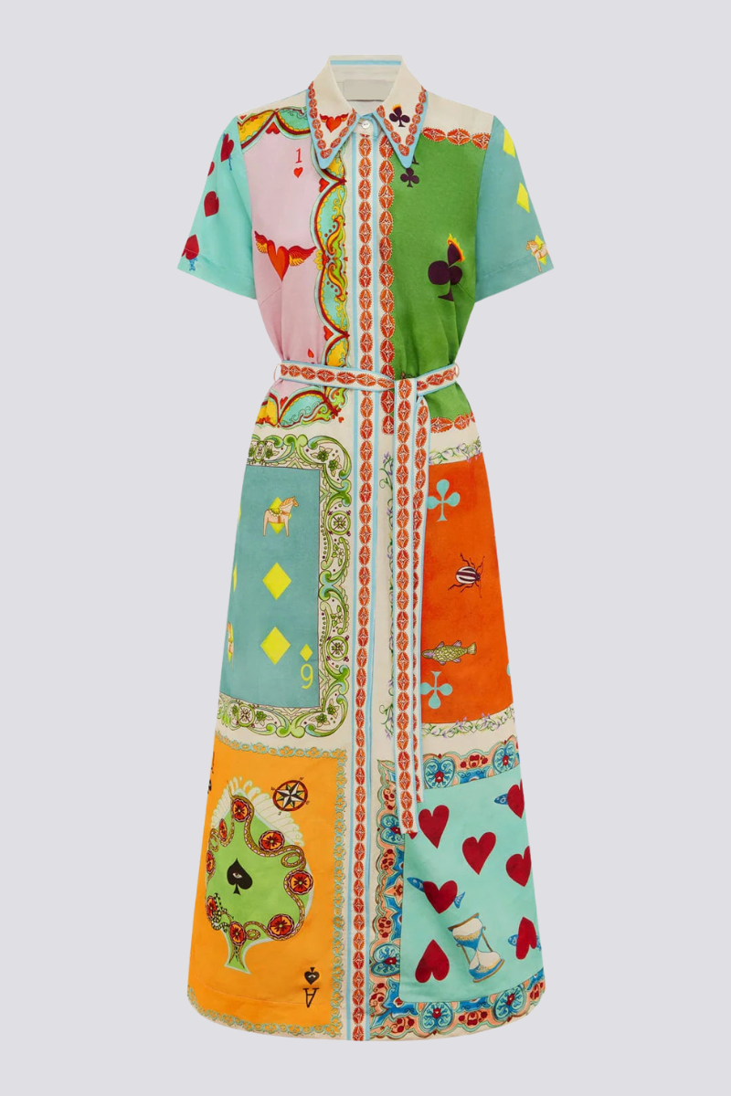 Vivienne kortärmad maxiklänning med pokertryck