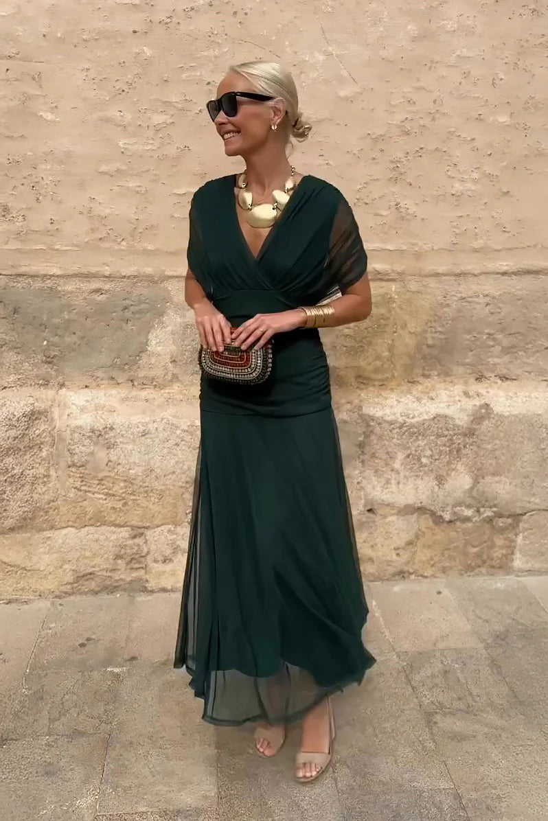 Elegant V-Ausschnëtt Fantasie-Molerei Blummendruck Party Maxi Kleed