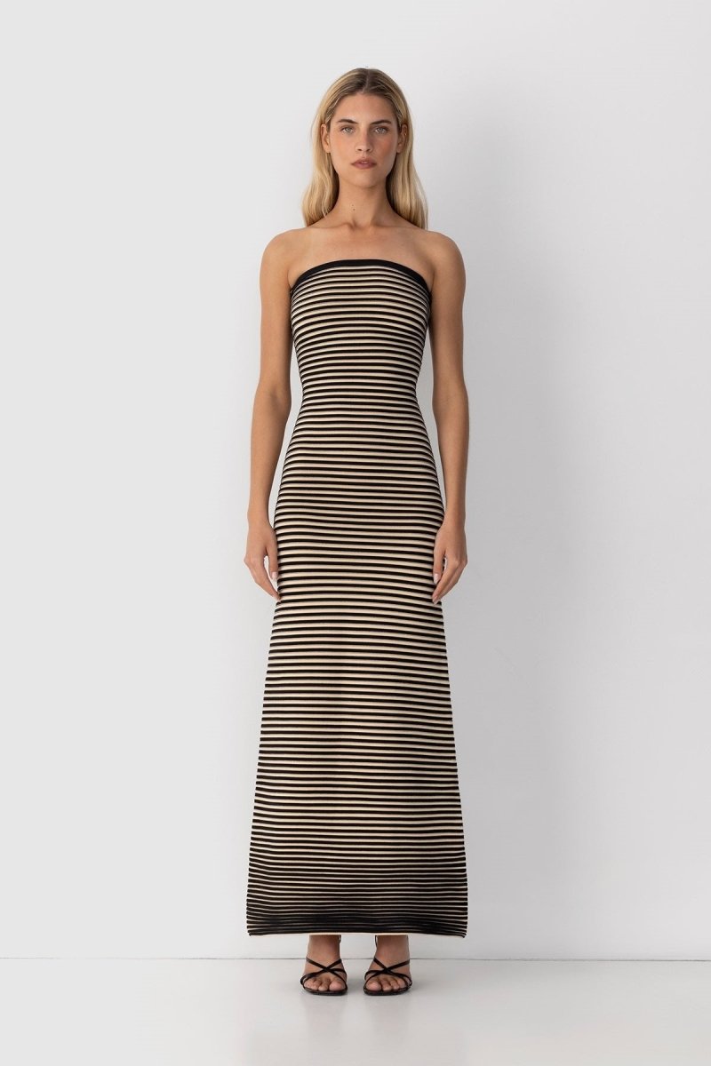 Adela Sleeveless Strip Knit Maxi Dress-Sunfere