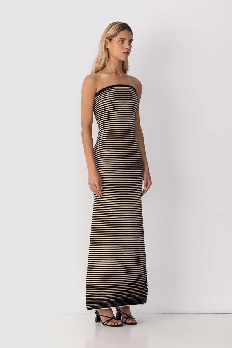 Adela Sleeveless Strip Knit Maxi Dress-Sunfere