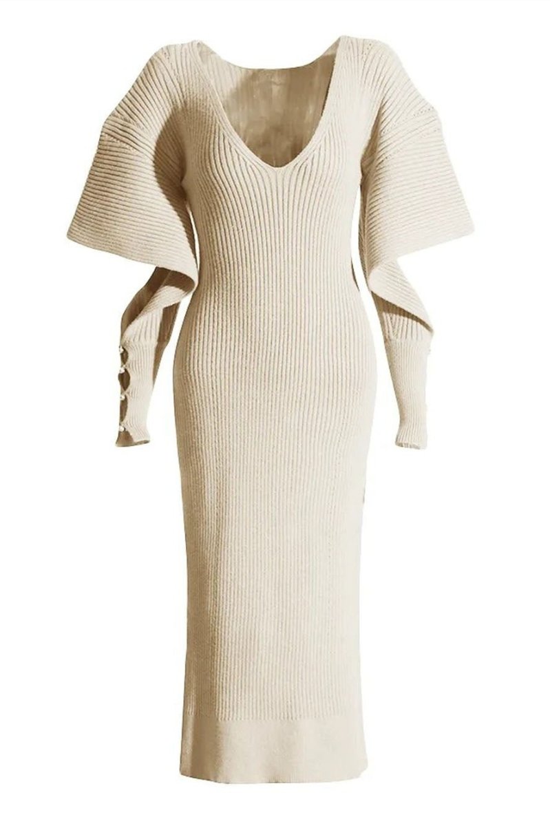 dresses - Alberta Cut - out Batwing Sleeve Midi Knit Dress - SD00708123345 - White - S - Sunfere