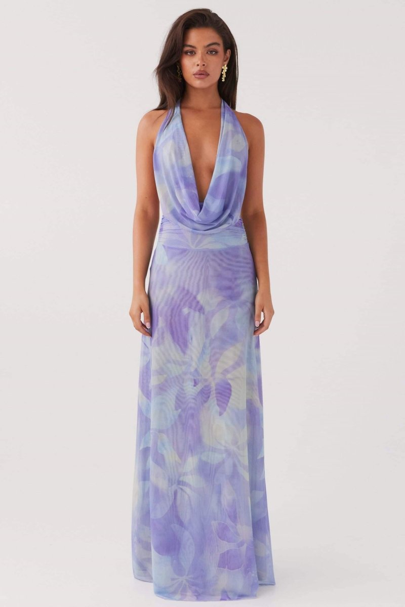 Antonia Printed Halterneck Maxi Dress