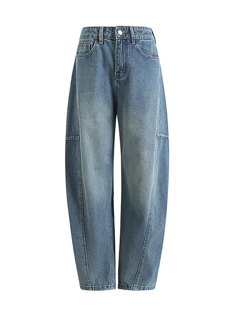 Pantalones de mezclilla sueltos con corte en arco a la moda