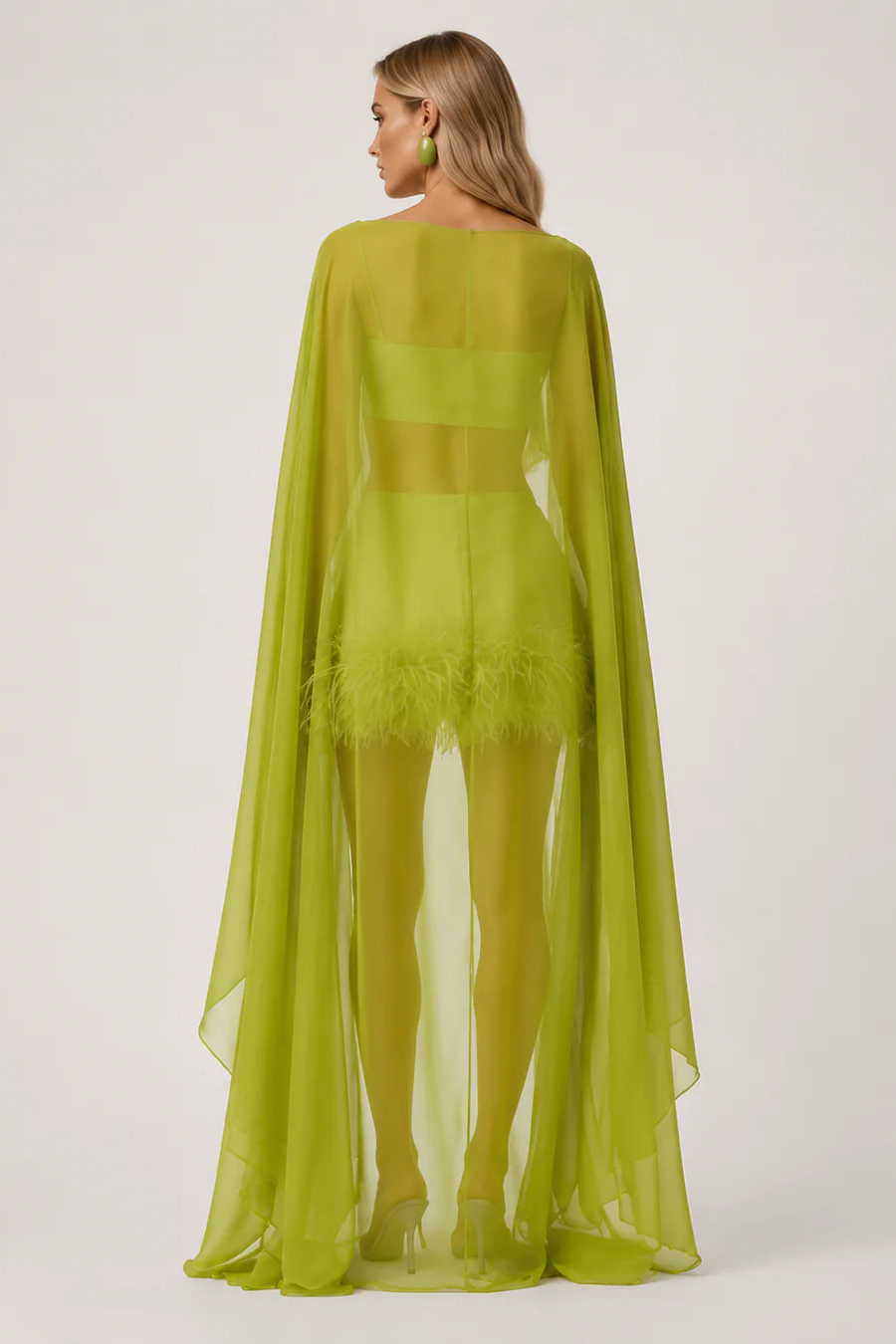 Lime Sheer Cape Fjer Nederdel Sæt