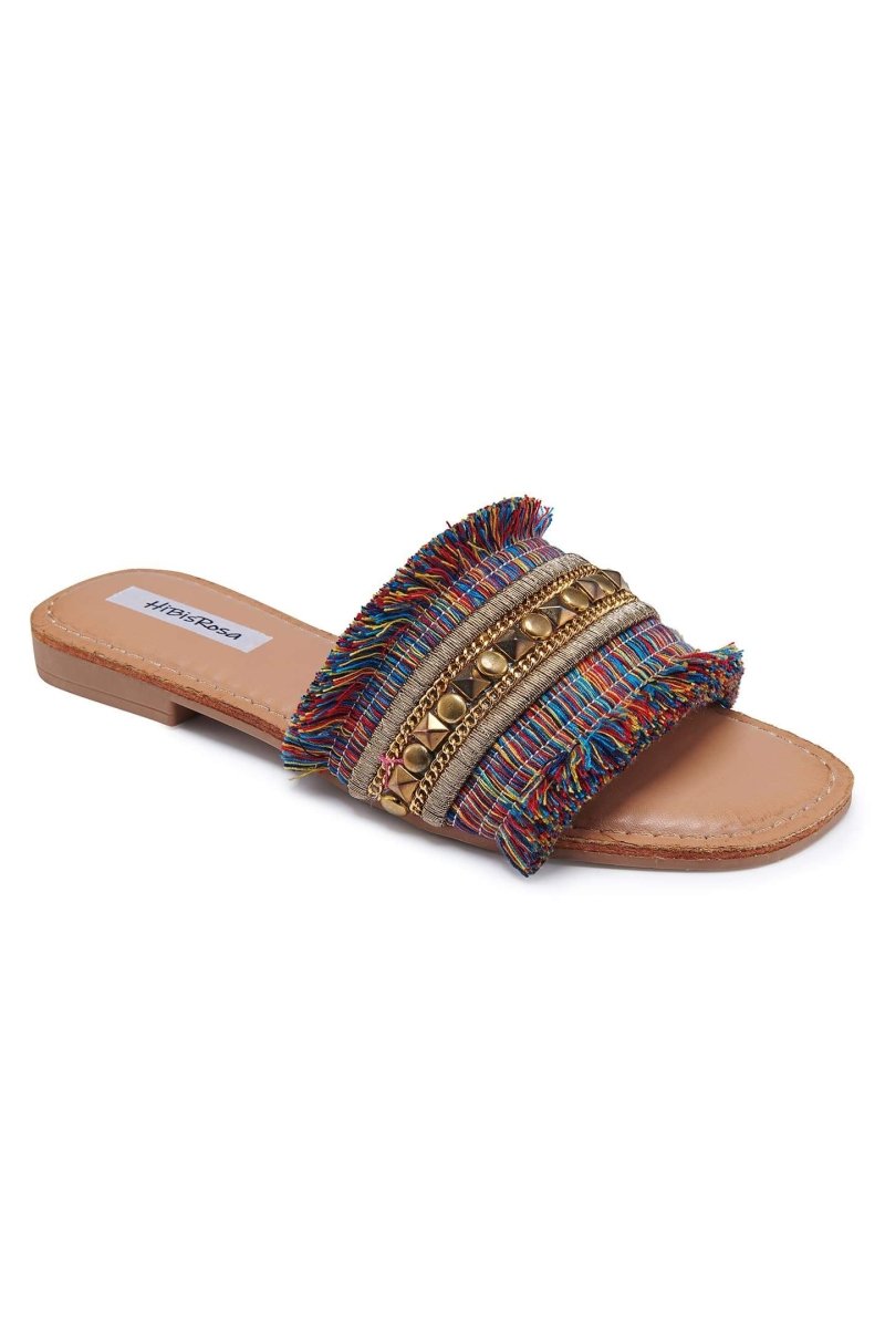 Belinda Metal Decored Flat Sandals-Sunfere