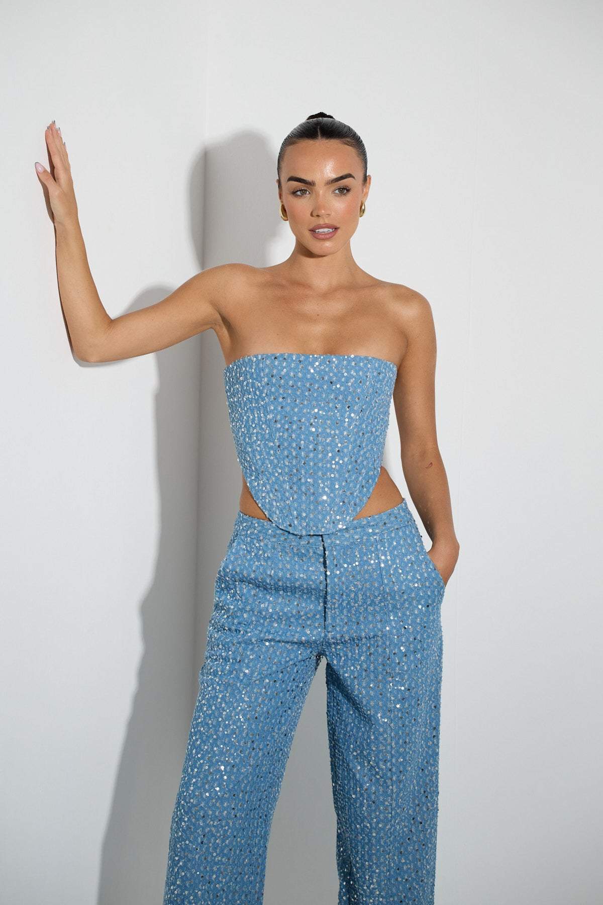 Belinda Sequins Denim Pants Set-Sunfere