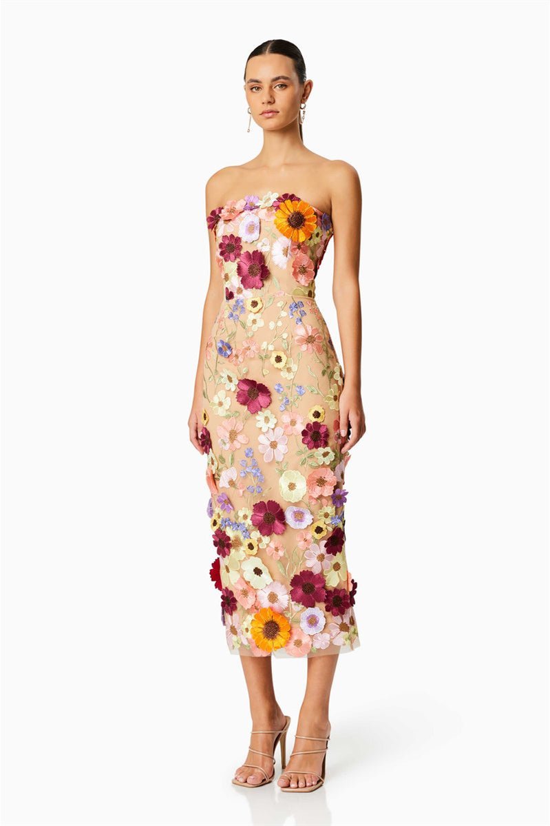 dresses - Belle Embroidered Floral Strapless Midi Dress - SD00707123115 - Multi - S - Sunfere