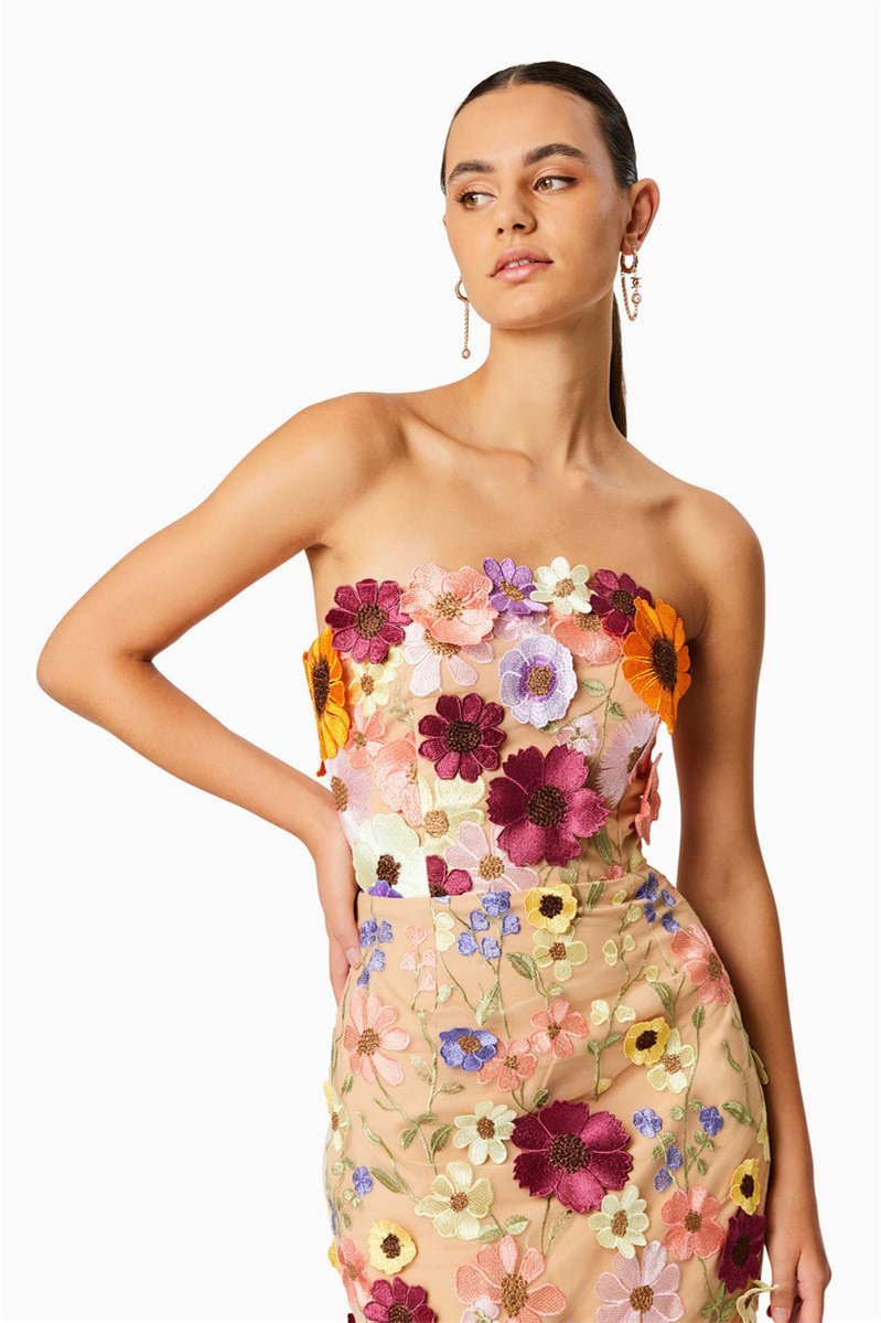 dresses - Belle Embroidered Floral Strapless Midi Dress - SD00707123115 - Multi - S - Sunfere