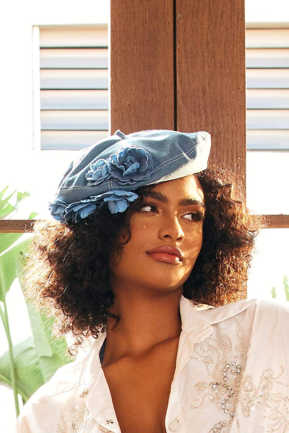 Camellia Denim Beret Hat