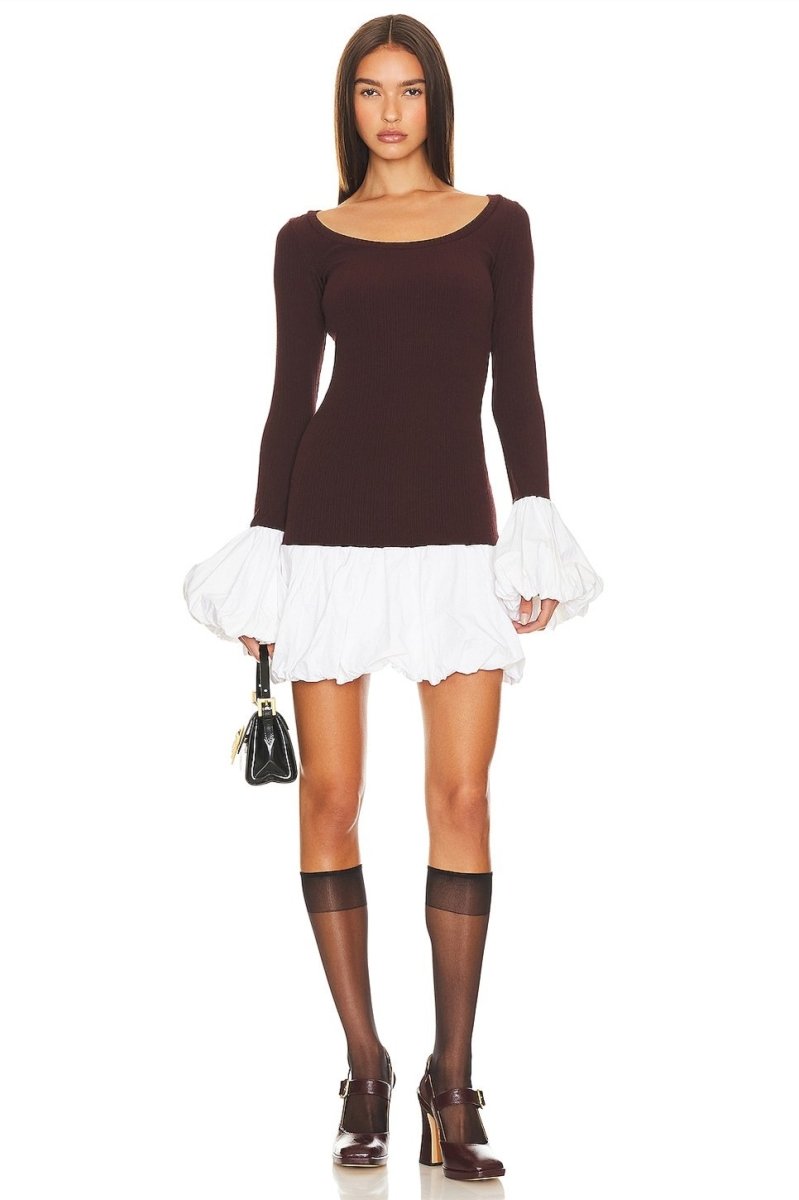 dresses - Candice Balloon Sleeves Knit Mini Dress - SD00707193155 - Brown - S - Sunfere