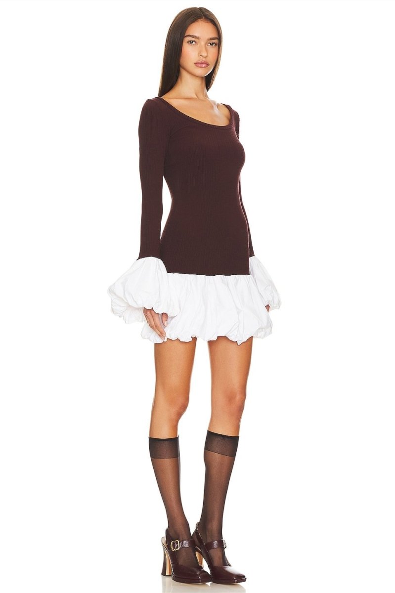 dresses - Candice Balloon Sleeves Knit Mini Dress - SD00707193155 - Brown - S - Sunfere