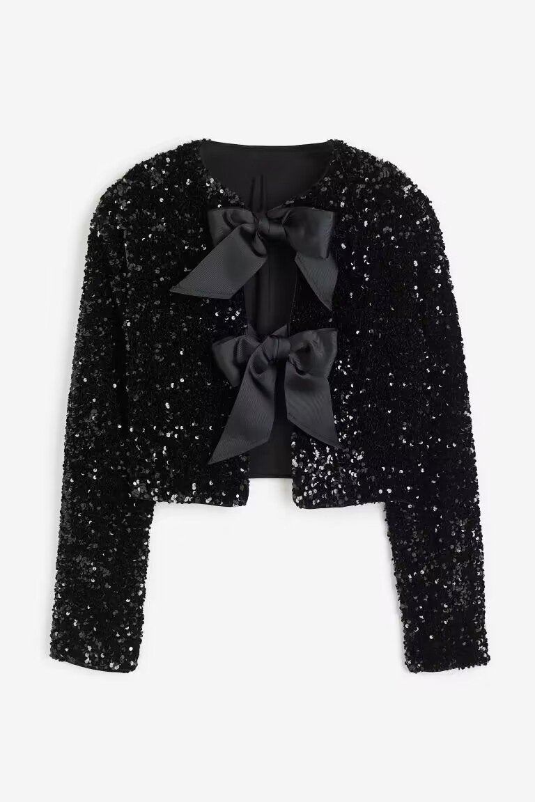 Cara Bow-tie Sequins Crop Top-Sunfere