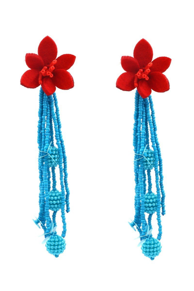 Contrast Color Floral Beaded Earrings-Sunfere