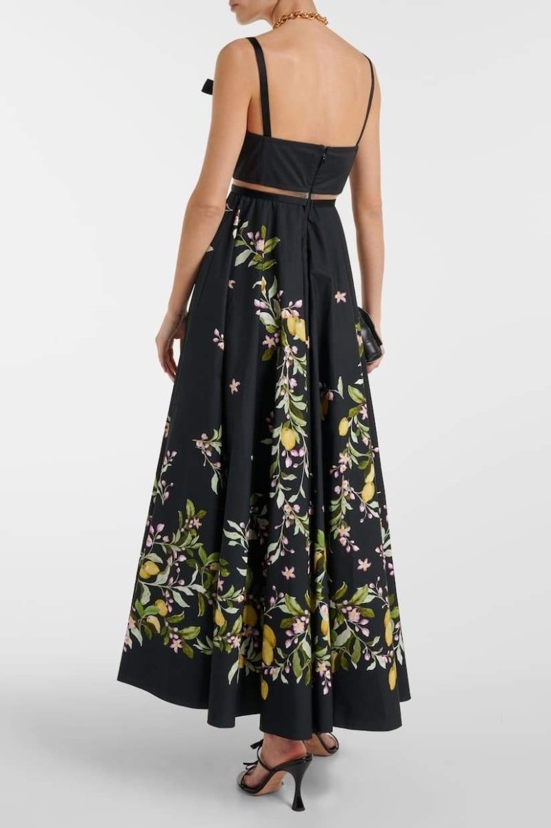 dresses-Cynthia Floral Printed Bowknot Midi Dress-SD00604072634-Black-S - Sunfere