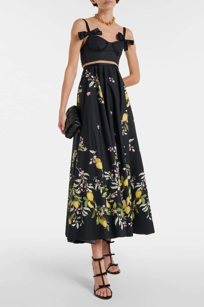 dresses-Cynthia Floral Printed Bowknot Midi Dress-SD00604072634-Black-S - Sunfere