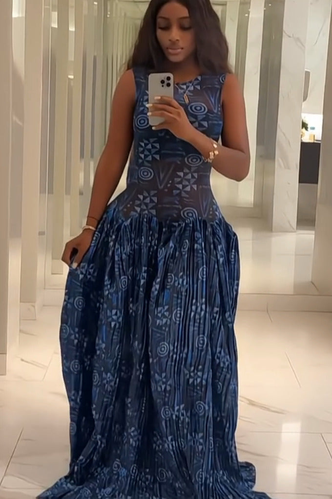 Adinkra Geplisserte Maxi Kleed