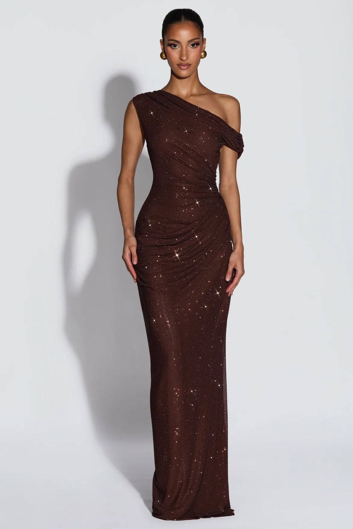 Iridescerende satin maxi-kjole