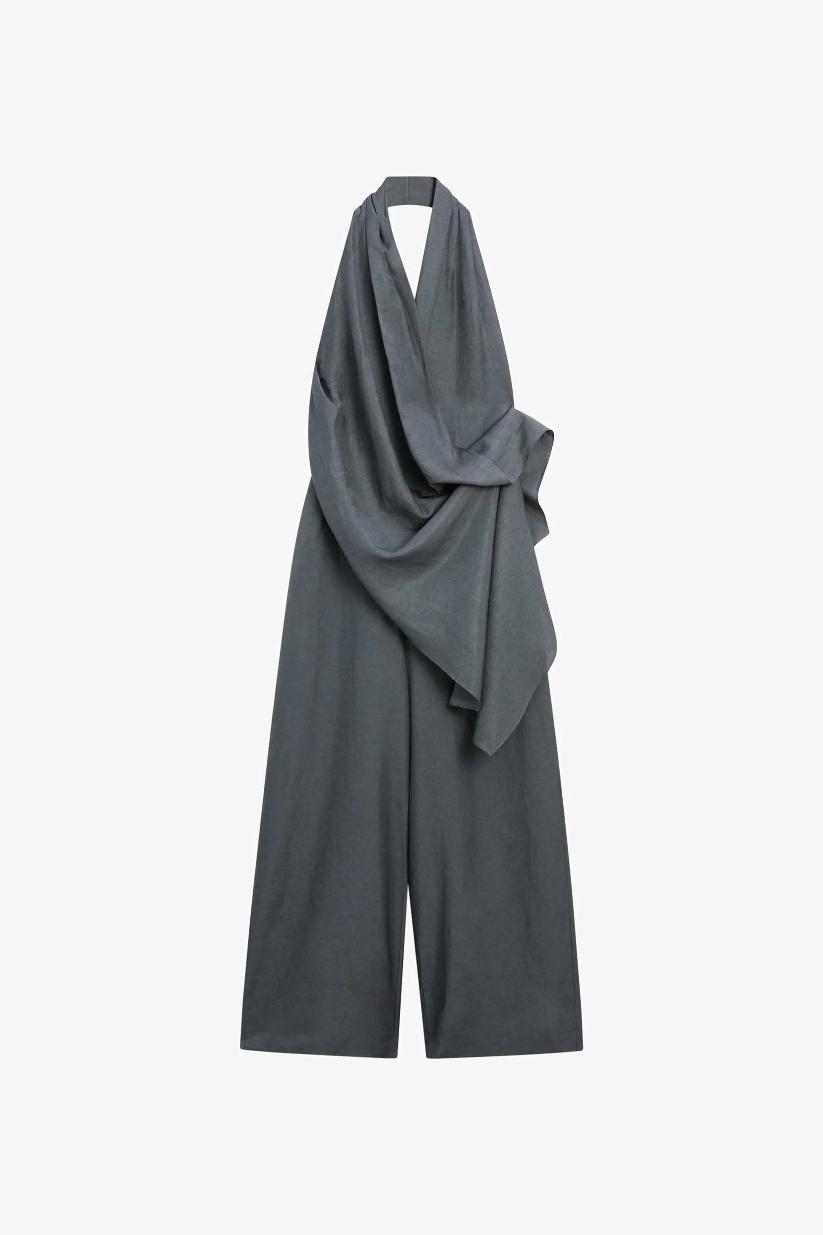Asymmetric Draped Halter Jumpsuit